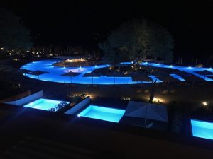 Outdoor lighting at the hotel at night